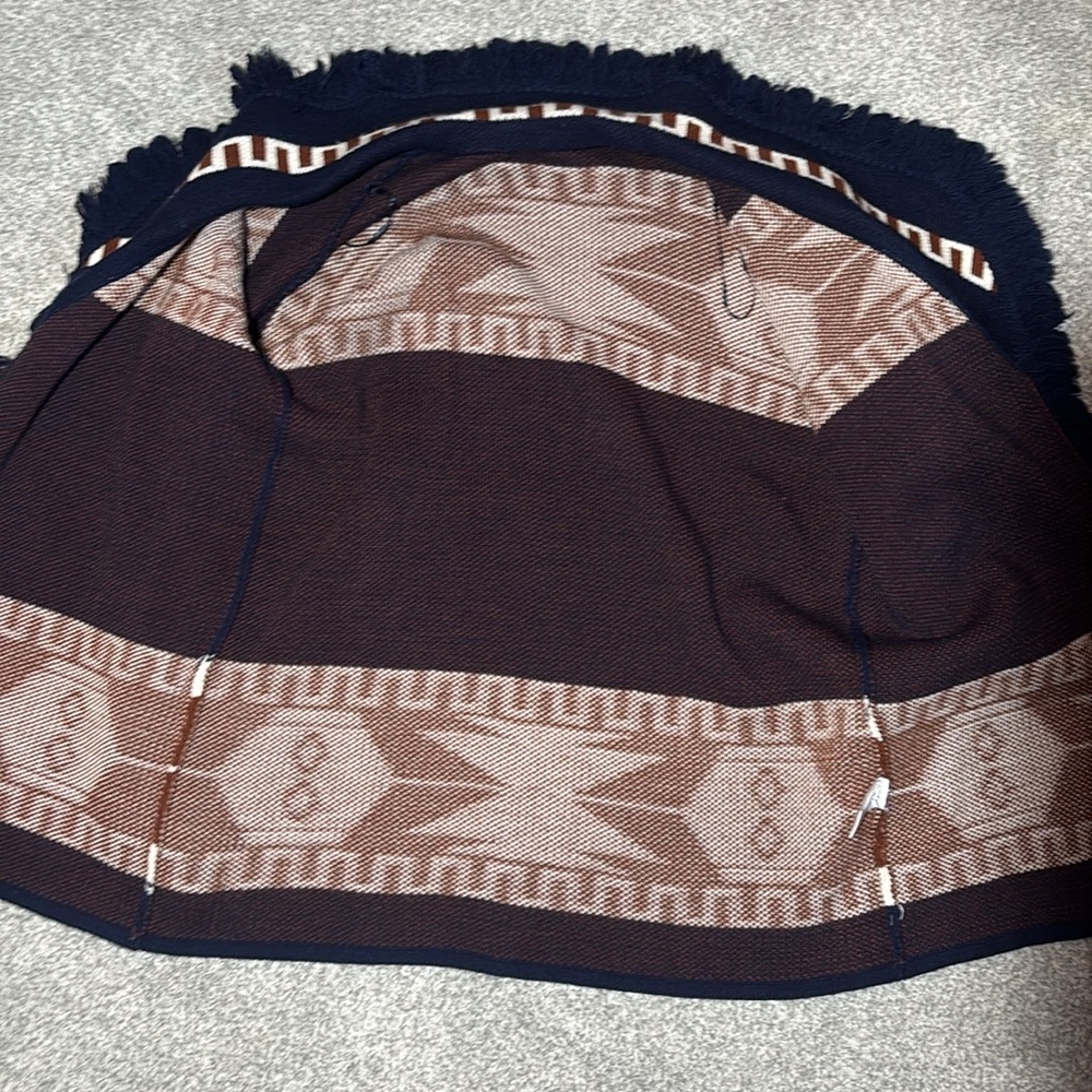 Cocogio sweater chunky open frontItalian wool cardigan fringe navy Aztec small - Picture 7 of 12